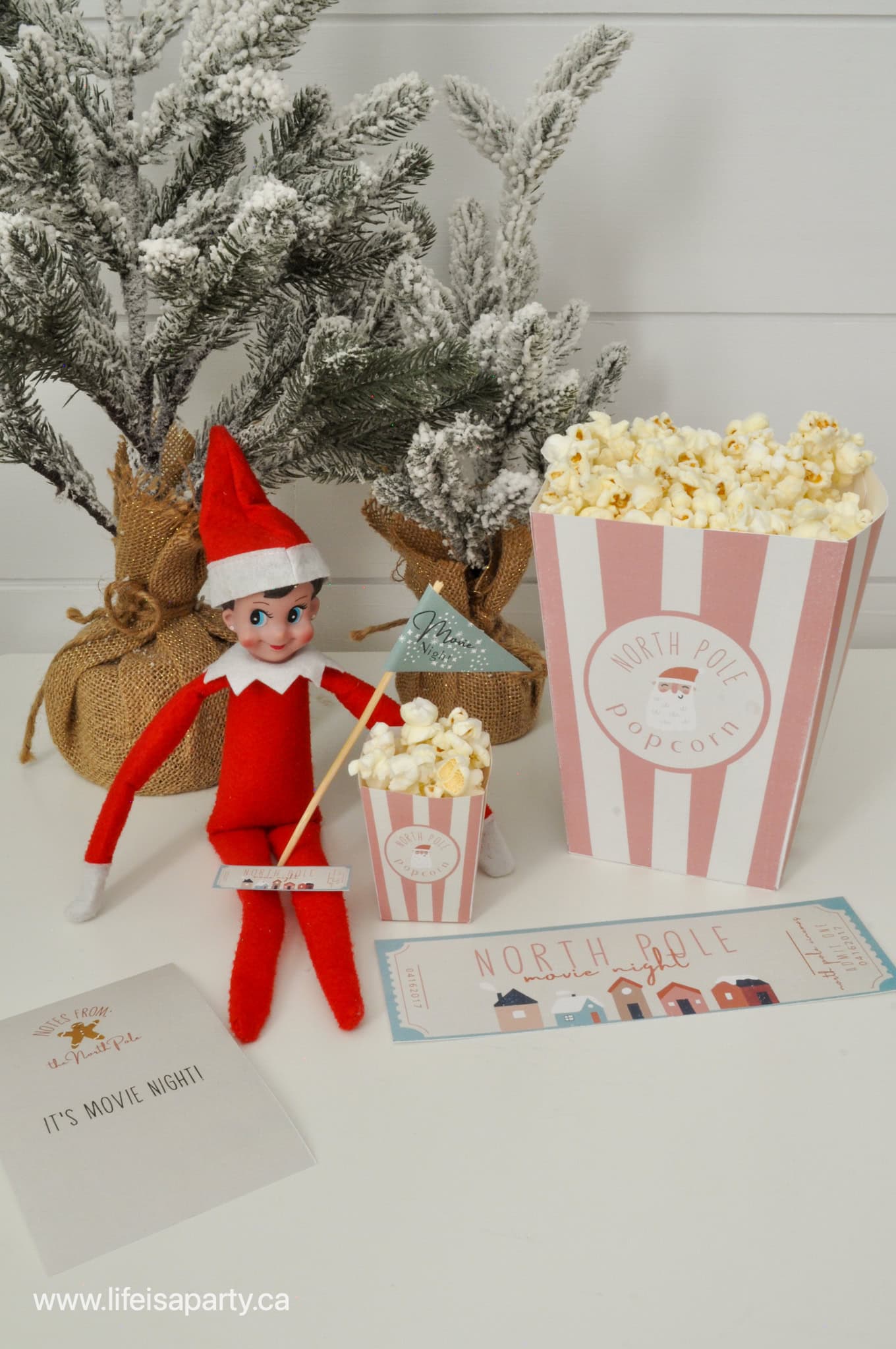 Elf on the shelf movie night free printables, including printable movie ticket.