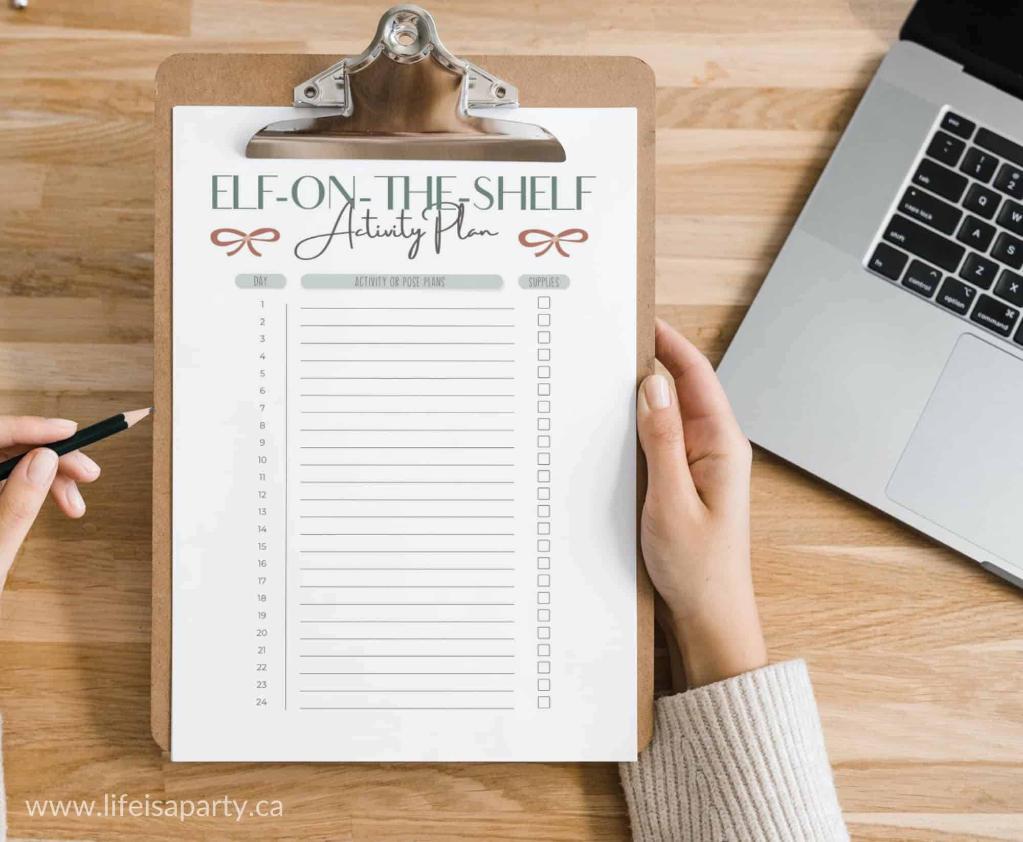 Elf on the shelf free printable planning sheet calendar.